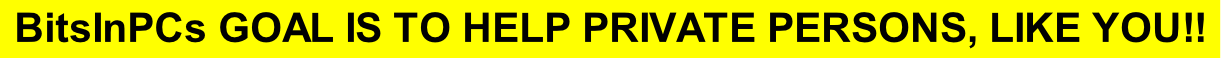 BitsInPCs GOAL IS TO HELP PRIVATE PERSONS, LIKE YOU!!
